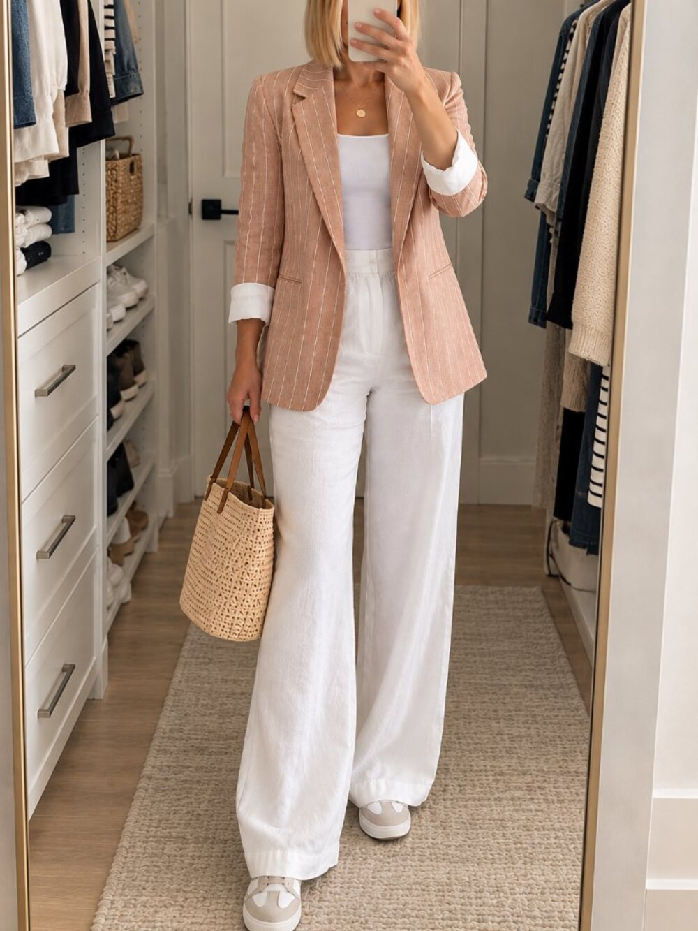 Bar III Pink & White Pinstripe Blazer